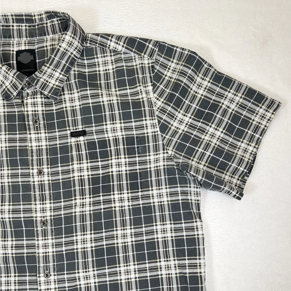 HARLEY-DAVIDSON Men’s Slim Fit Short Sleeve Plaid Biker Shirt Bikercore Size XL - Picture 5 of 13